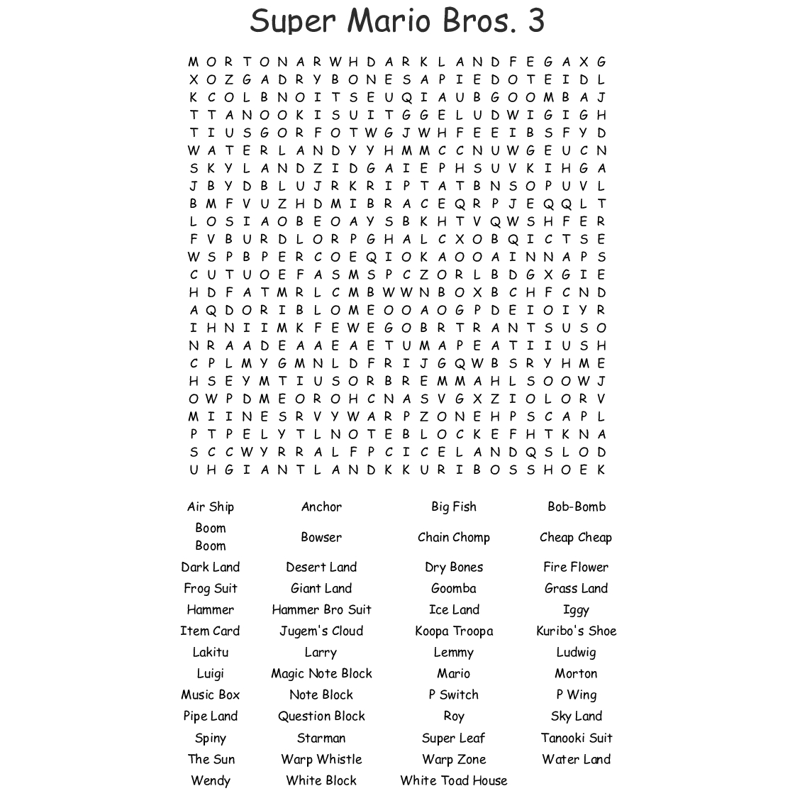 Super Mario Bros. 3 Word Search - Wordmint