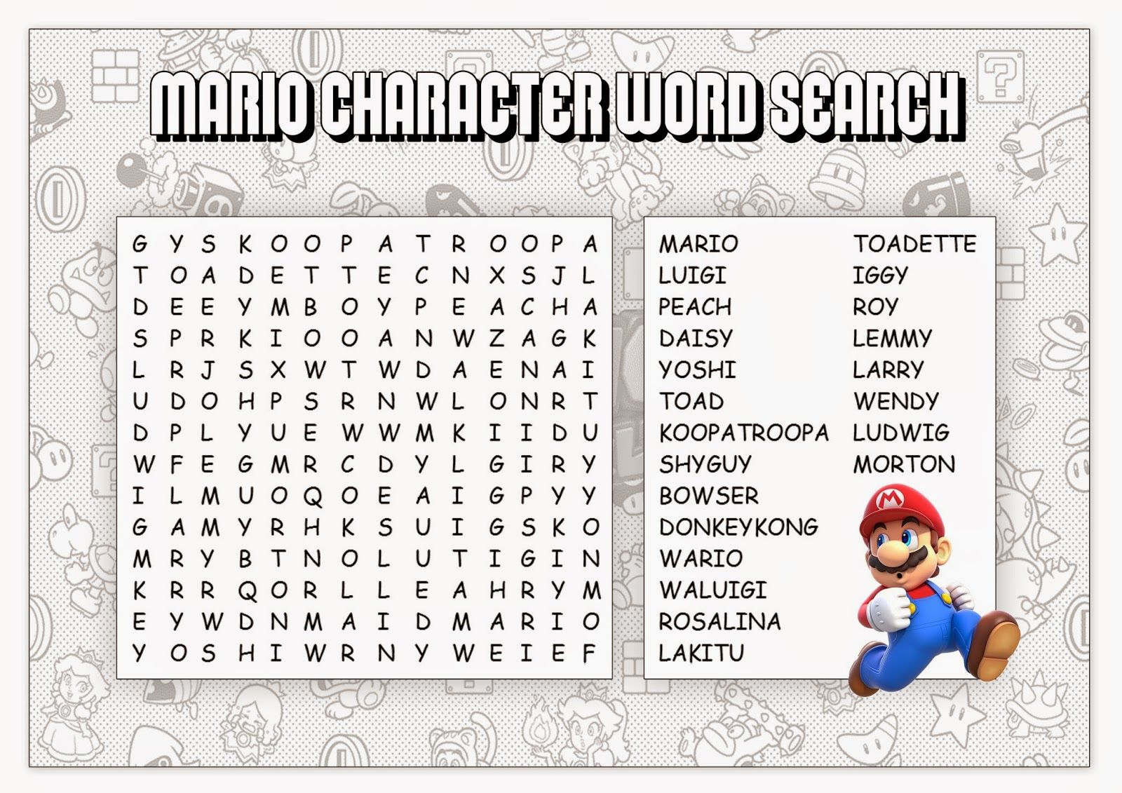 Super Mario Printable Word Searches | Super Mario Bros Party
