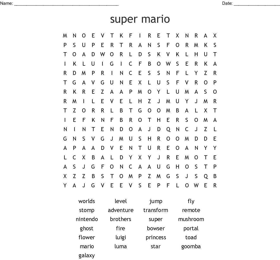 Mario Word Search Printable Printable Word Searches