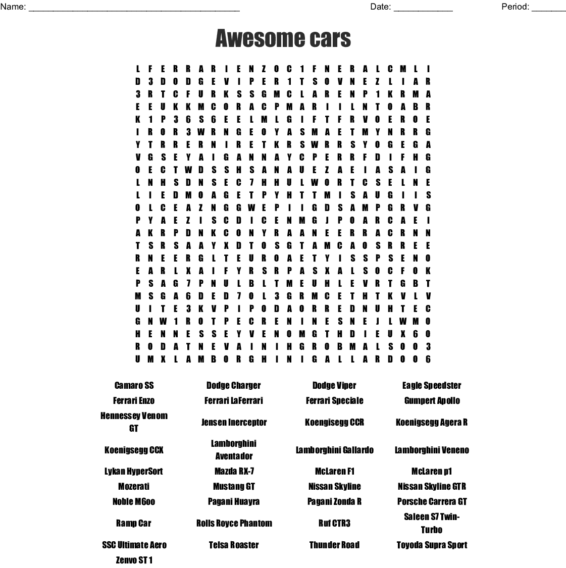 Supercars Word Search - Wordmint