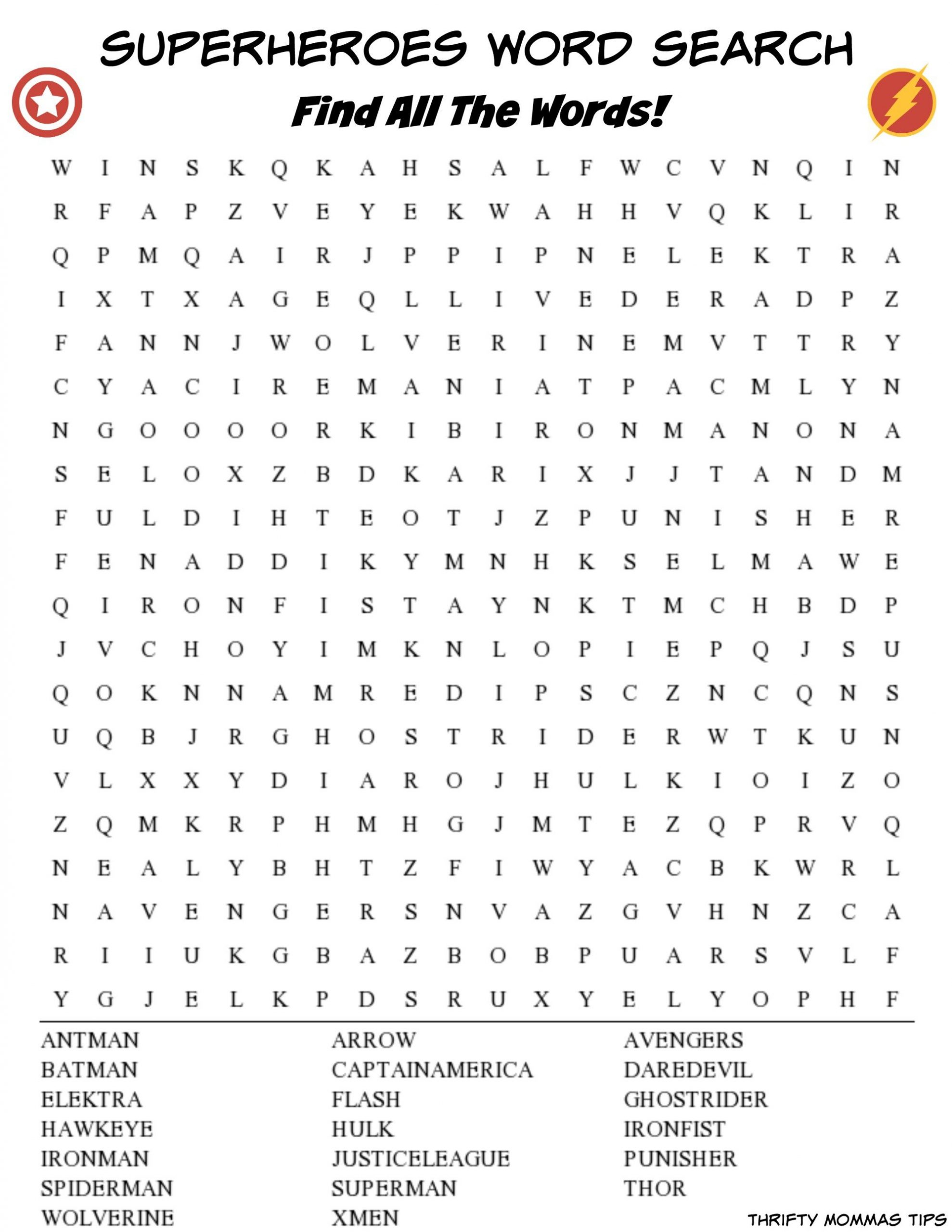 Superheroes Word Search Printable For Kids | Word Puzzles