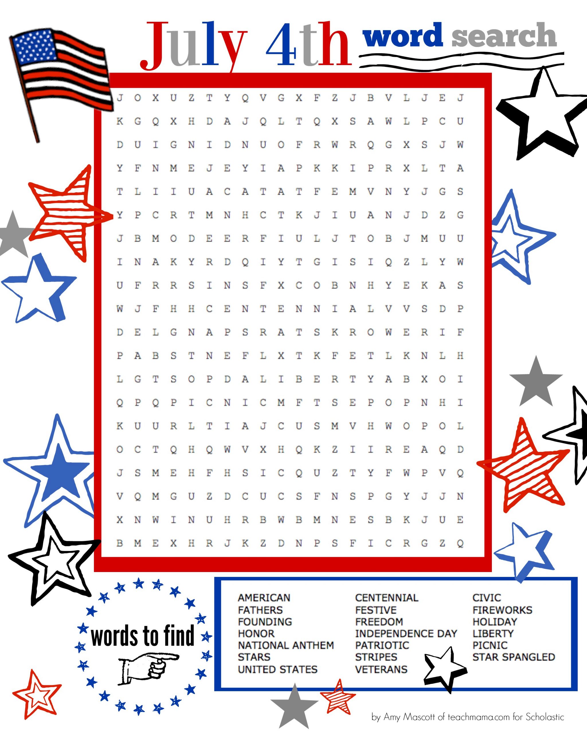 Superstar Celebration: July 4Th Word Search Printable