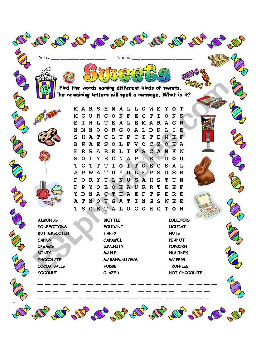 Sweets Word Search - Esl Worksheetmchretien