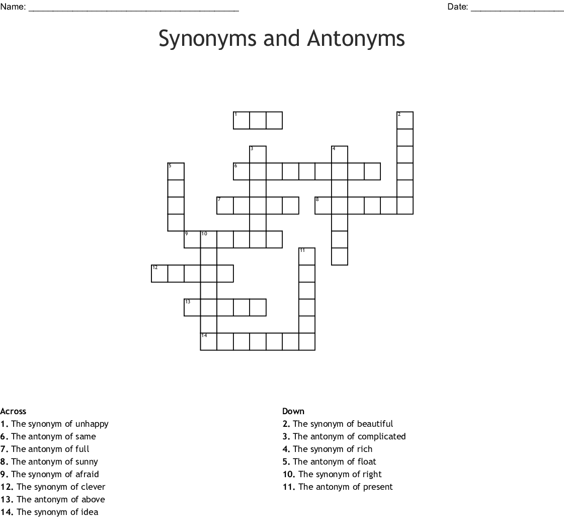 Synonyms And Antonyms Crossword - Wordmint