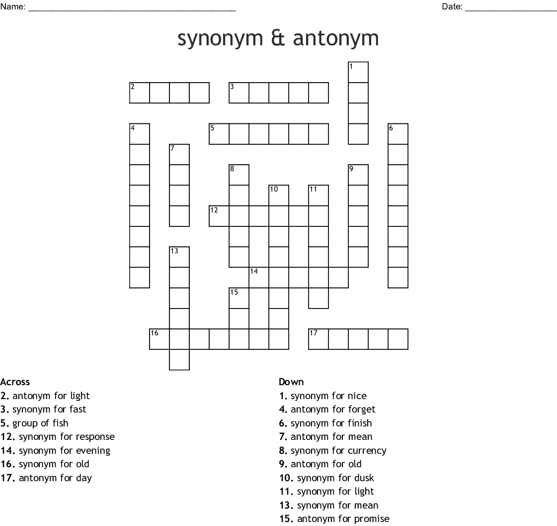 Synonyms And Antonyms Crossword - Wordmint
