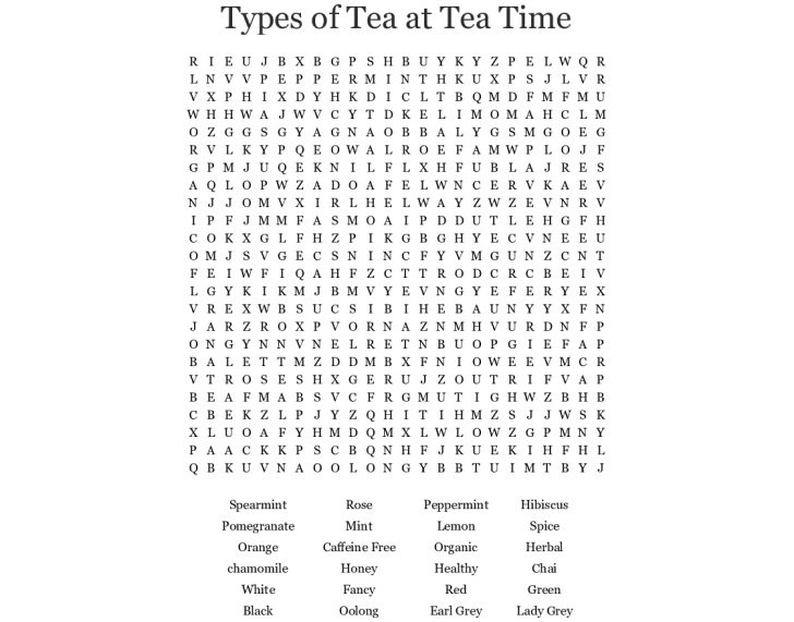 Tea Party Word Scramble Word Search - Wordmint | Word Search Printable