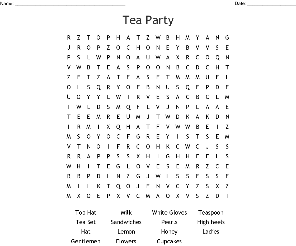 Tea Party Word Search - Wordmint
