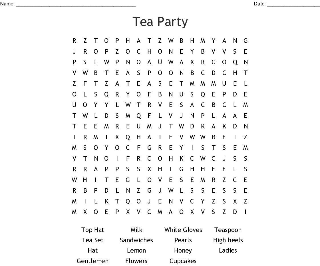 Word Search Ava's Secret Tea Party Tea Party, Tea Party Word