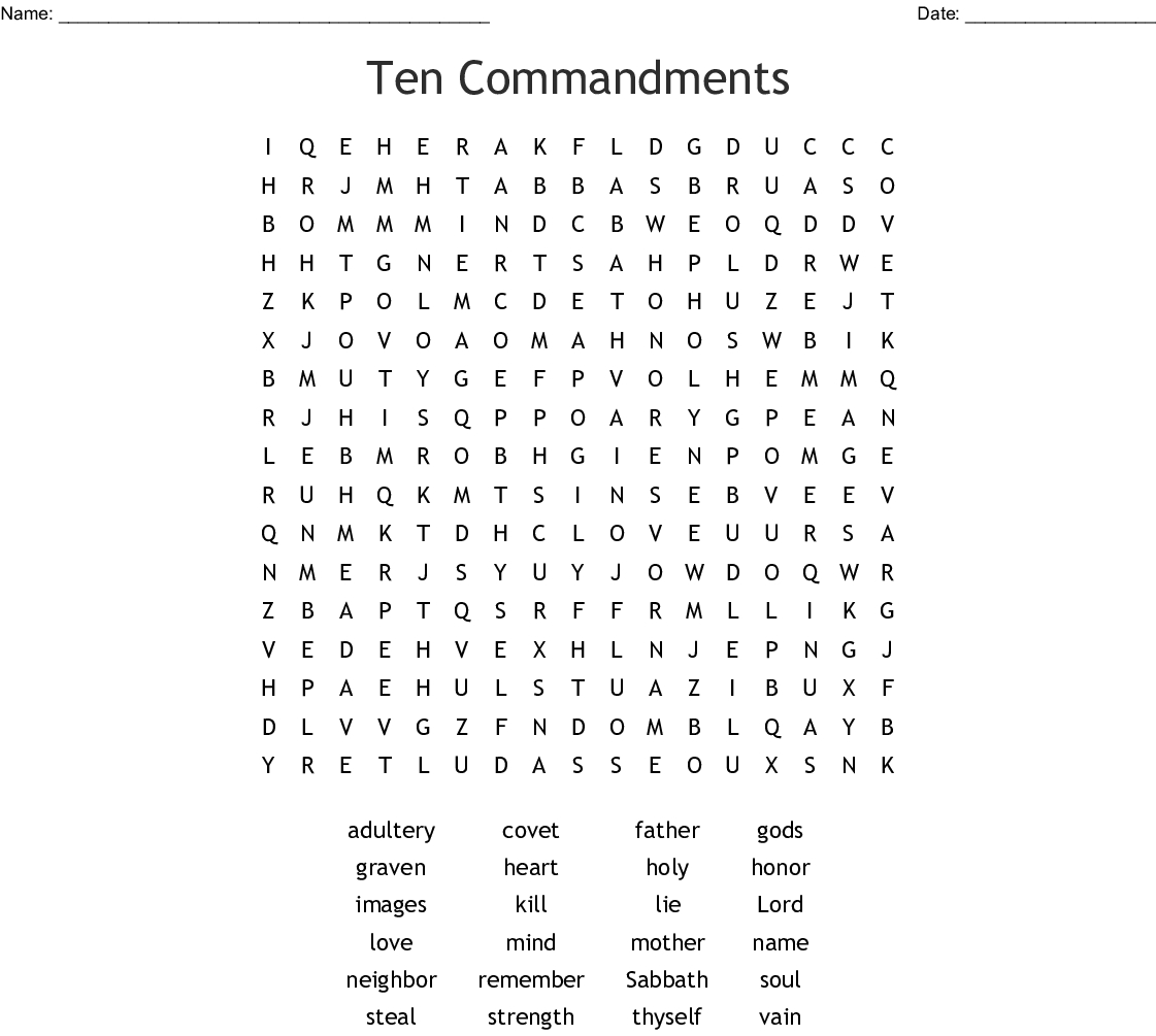 Ten Commandments Word Search - Wordmint