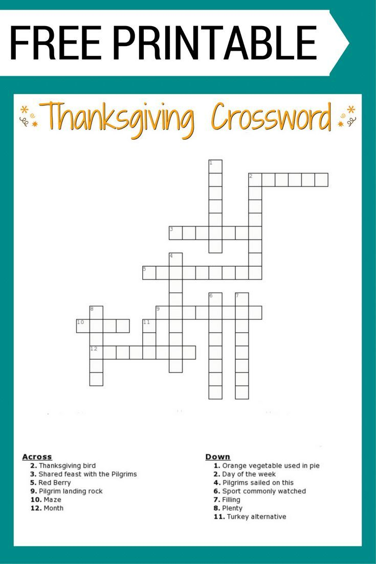 Thanksgiving Crossword Puzzle Free Printable For Kids Or