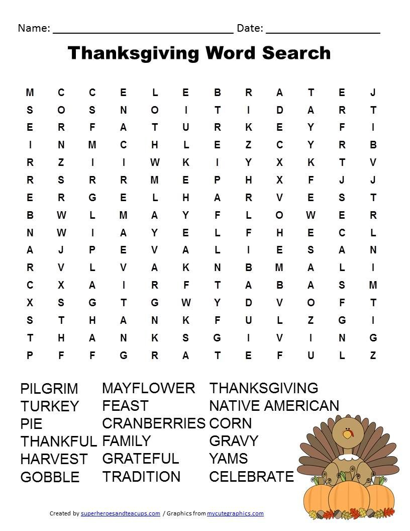 Thanksgiving Word Search Free Printable | Thanksgiving Word
