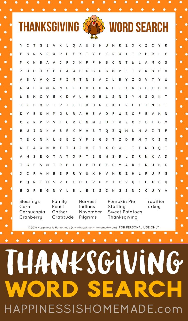 Word Search Printable Thanksgiving
