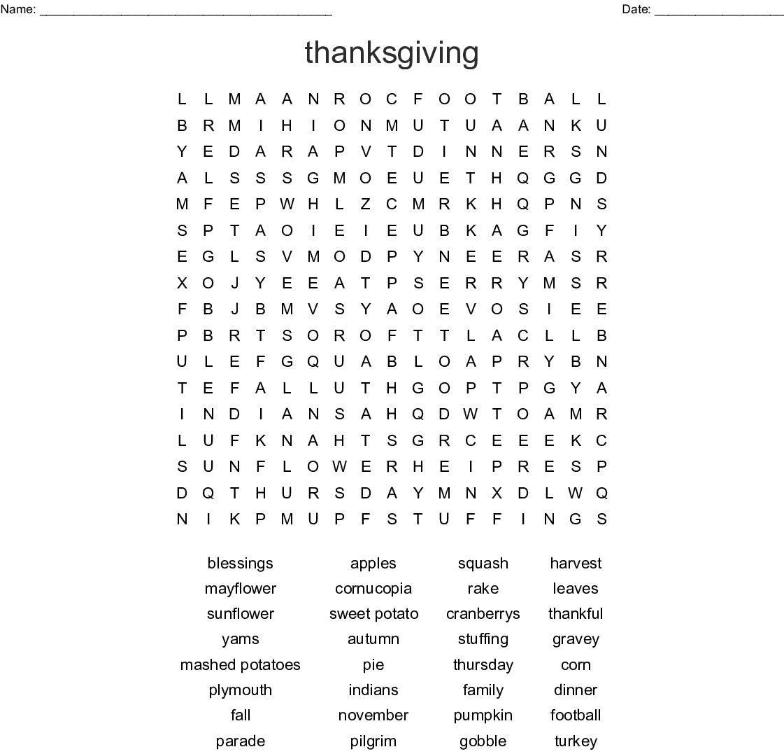 Thanksgiving Word Search - Wordmint