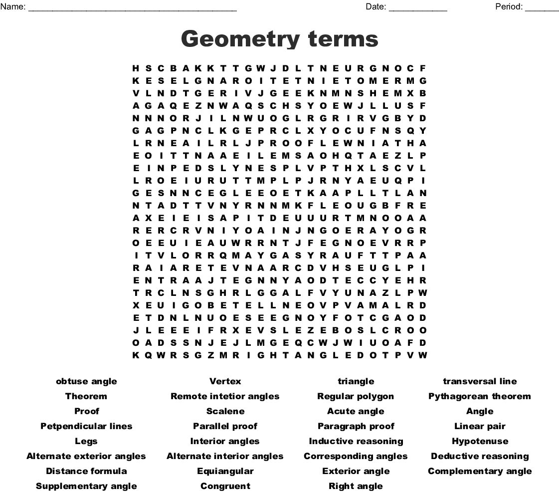 The Angles Of Geometry Word Search - Wordmint