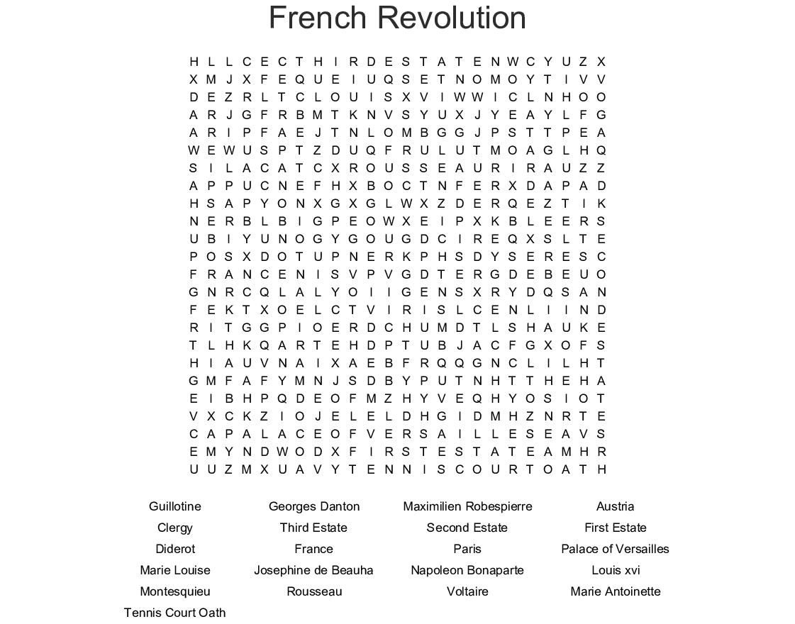 The French Revolution Word Search - Wordmint