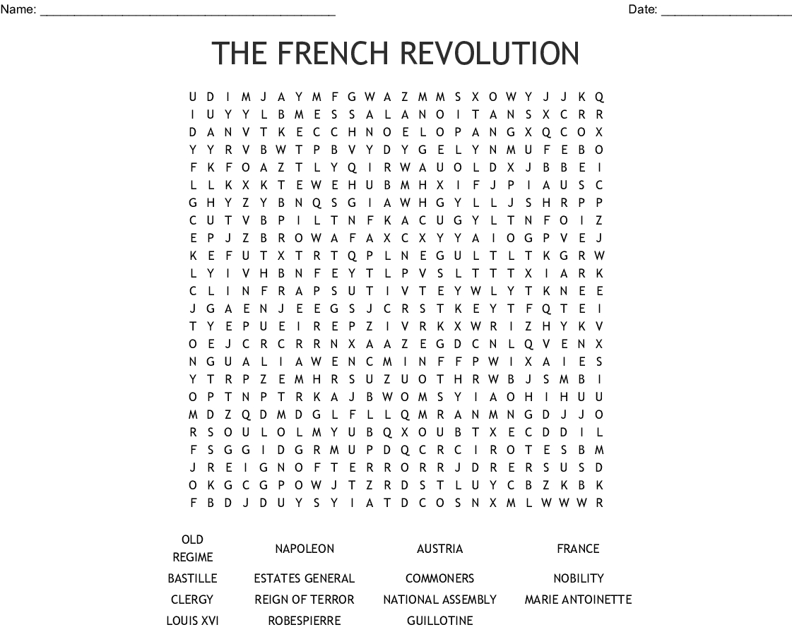 french revolution ks3 wordsearch worksheet word search