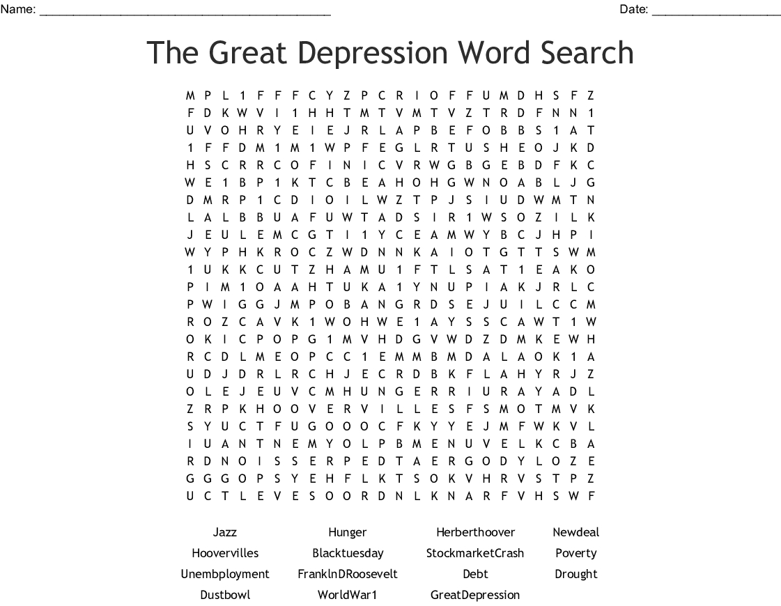 The Great Depression Word Search - Wordmint