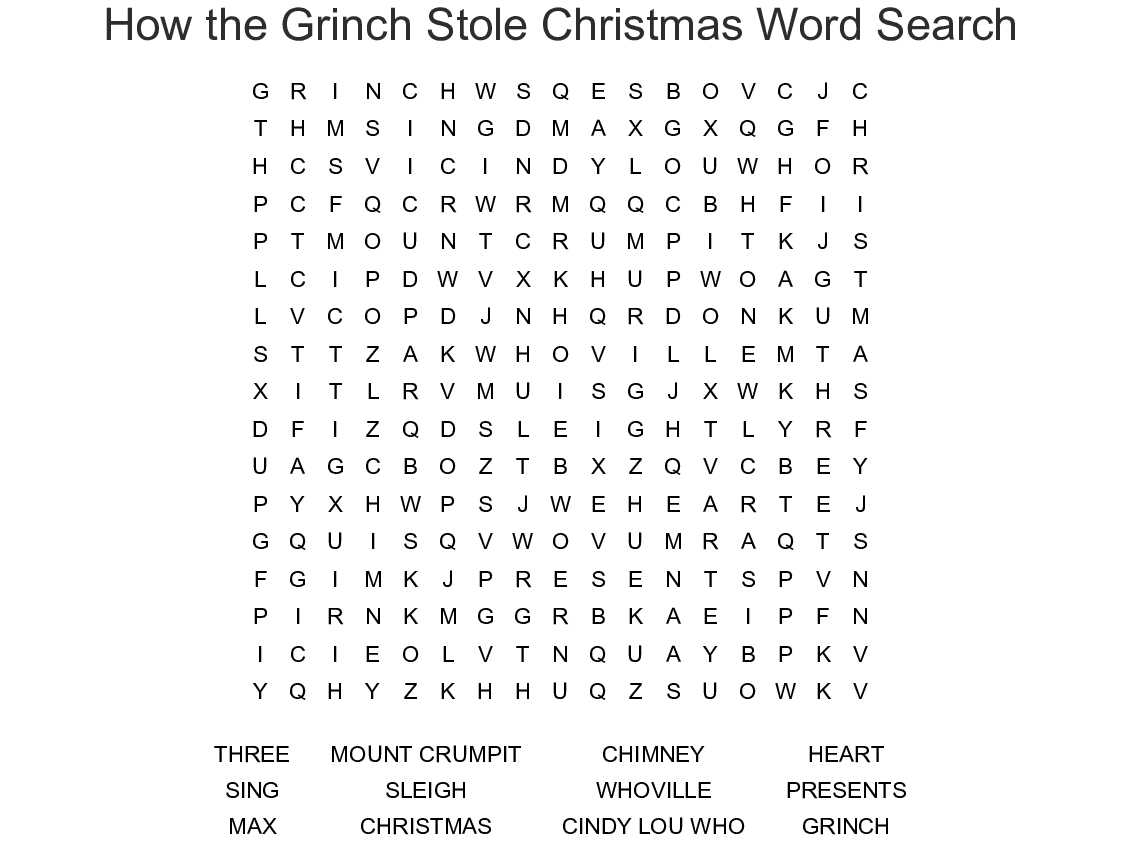 The Grinch Who Stole Christmas Word Search - Wordmint
