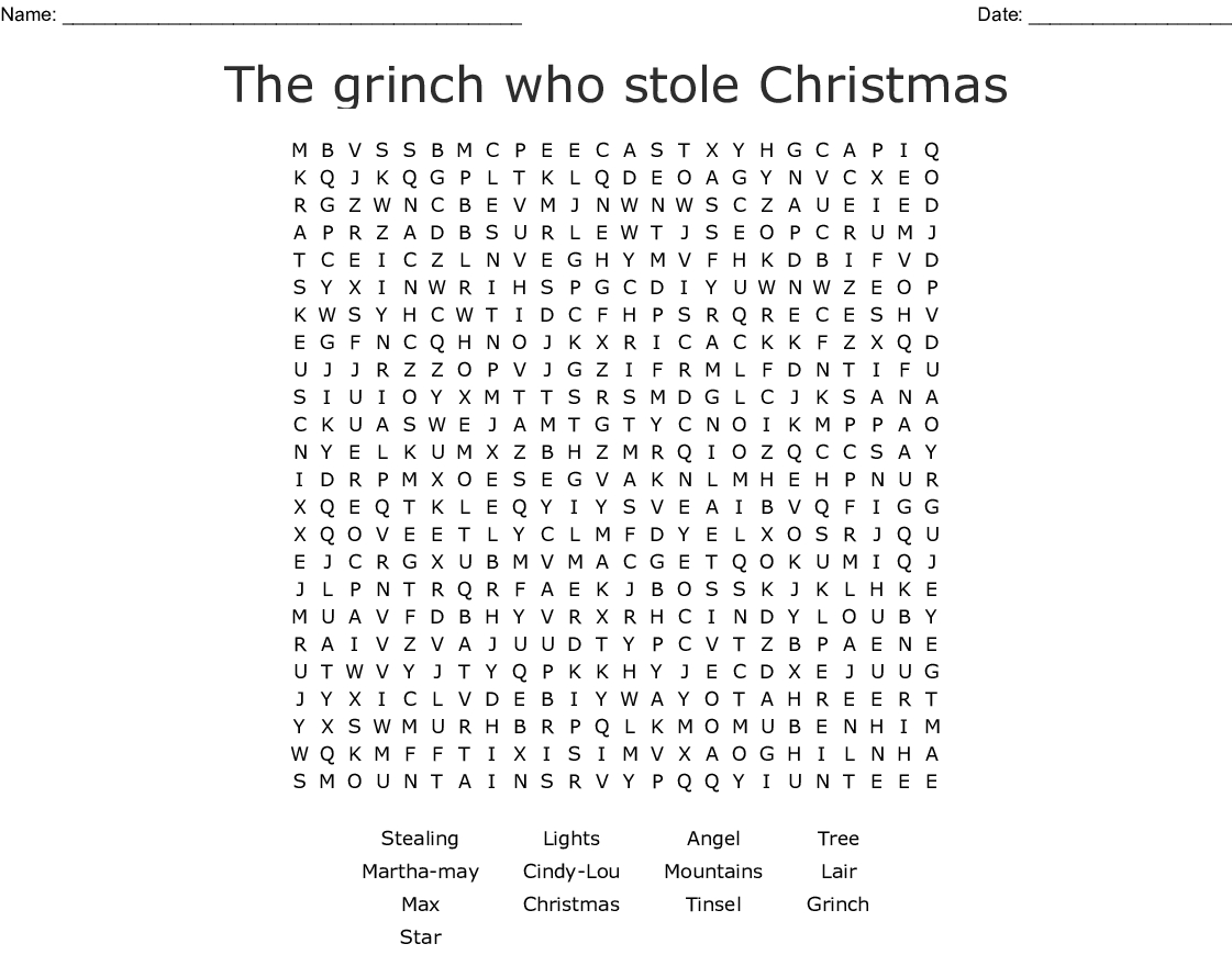 The Grinch Who Stole Christmas Word Search - Wordmint