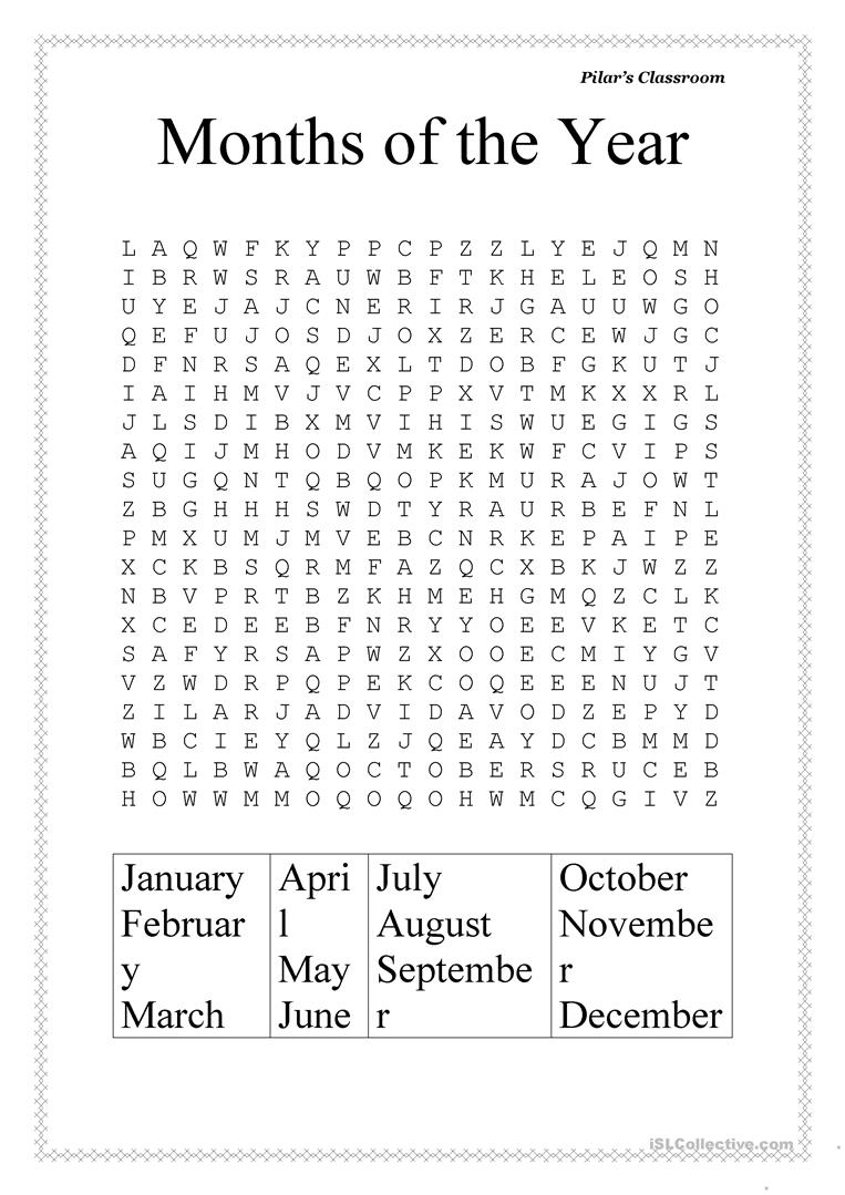 Months Of The Year Word Search Printable - Word Search Printable