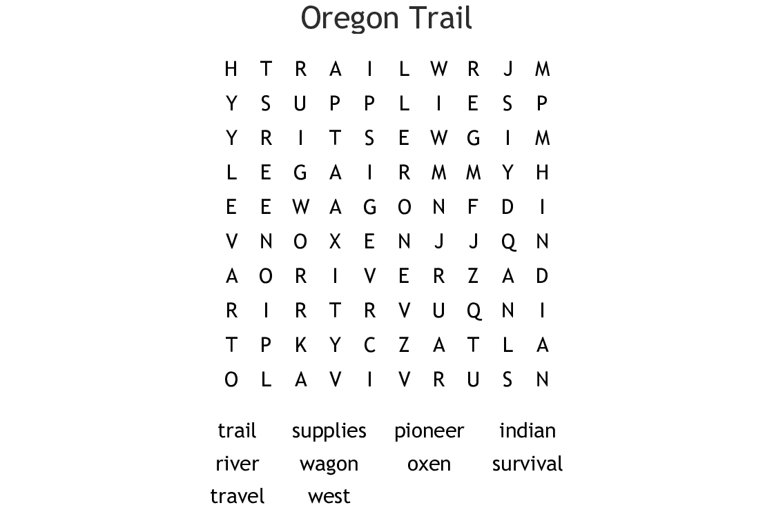 The Oregon Trail Word Search - Wordmint