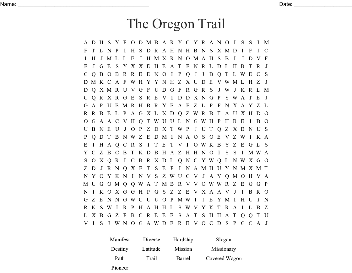 The Oregon Trail Word Search - Wordmint