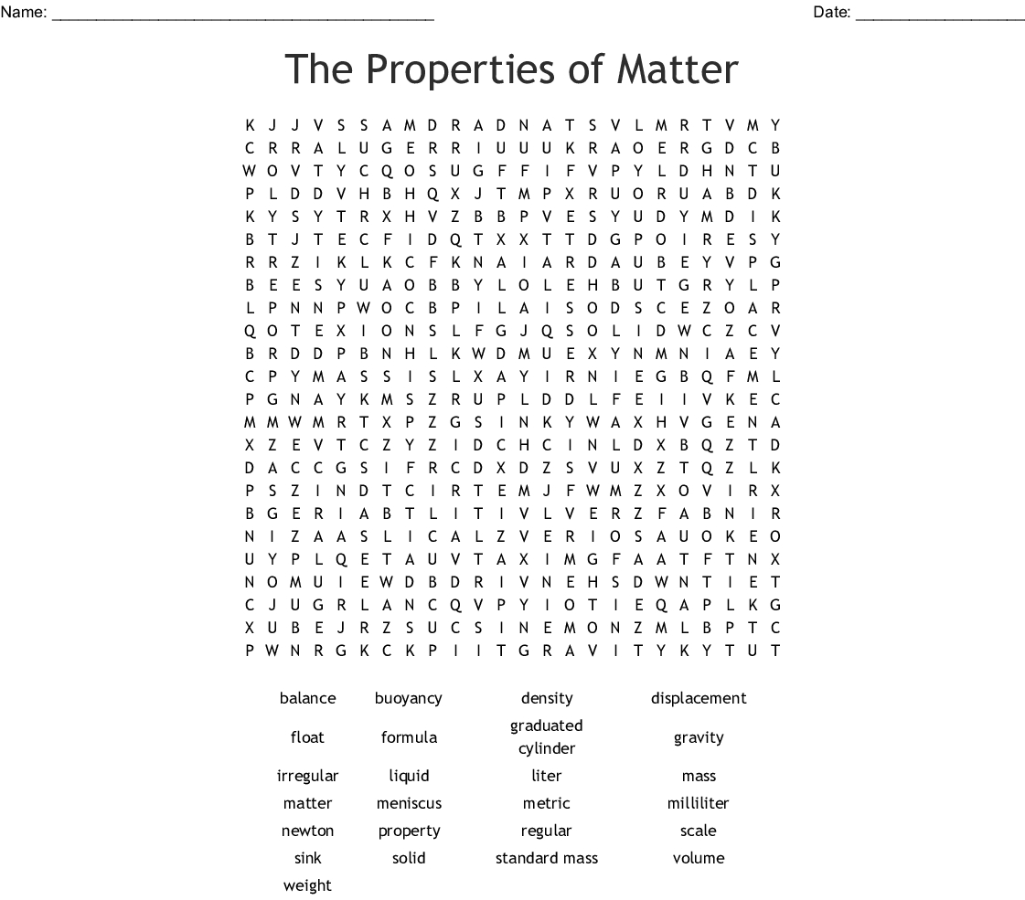 Properties Of Matter Word Search Answers