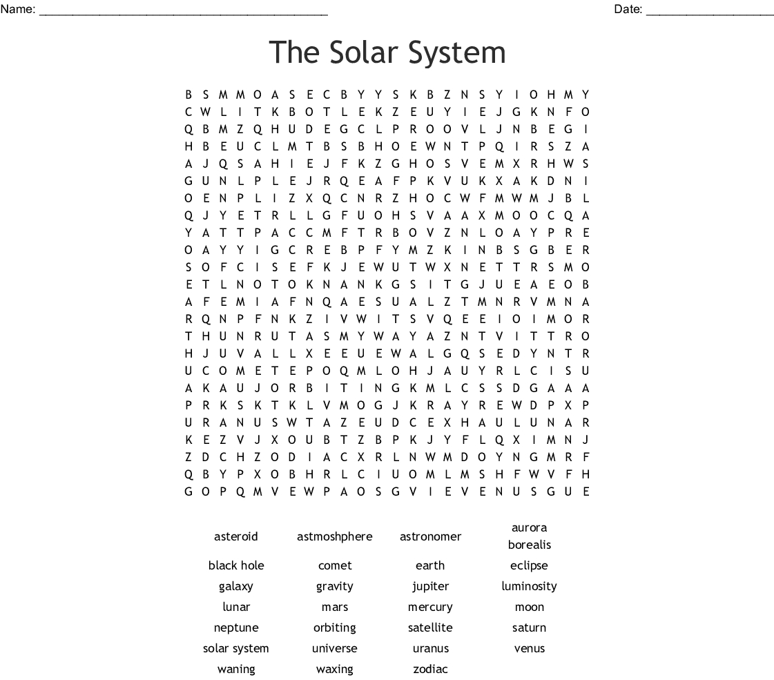 The Solar System Word Search - Wordmint