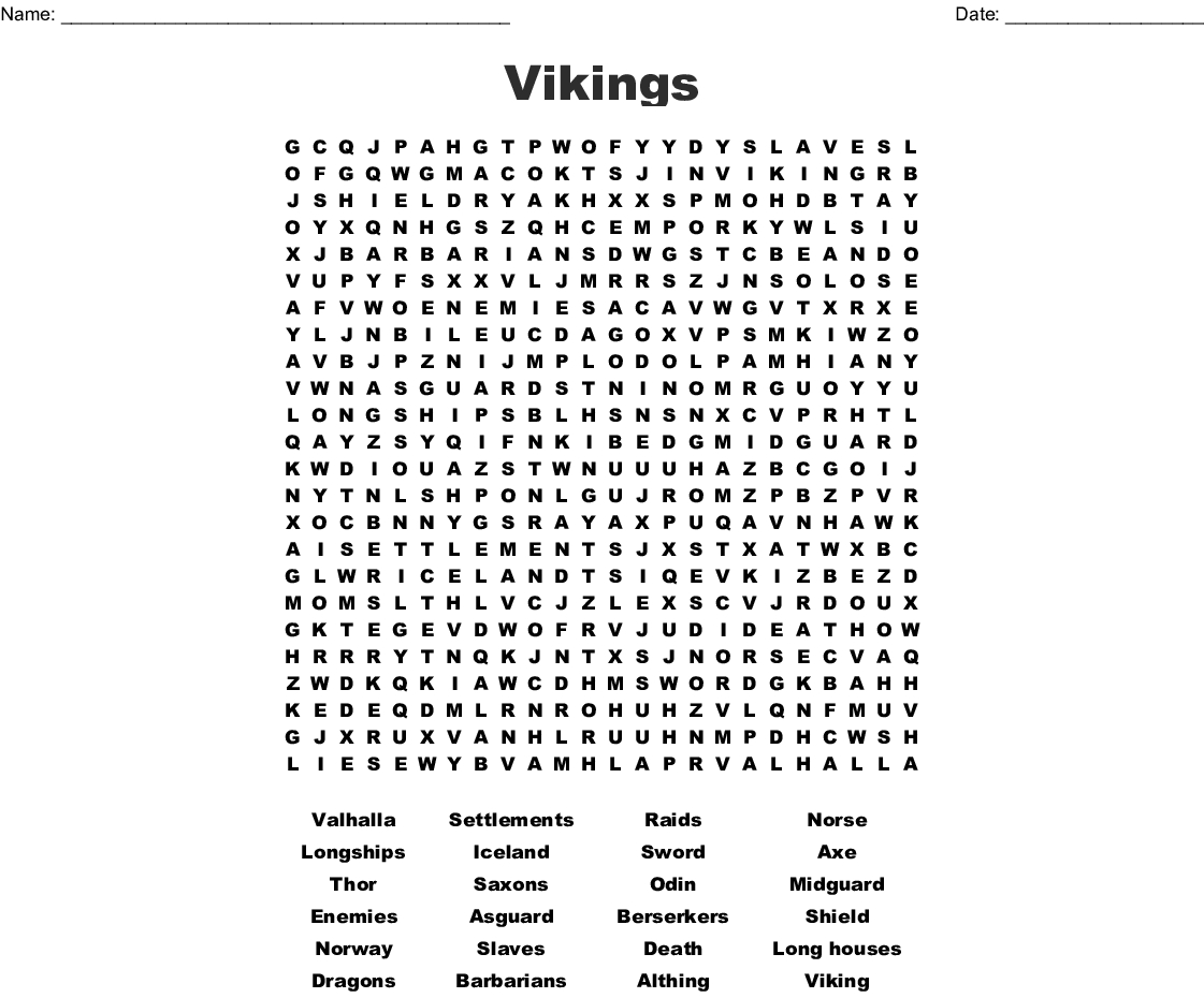 The Vikings Word Search - Wordmint