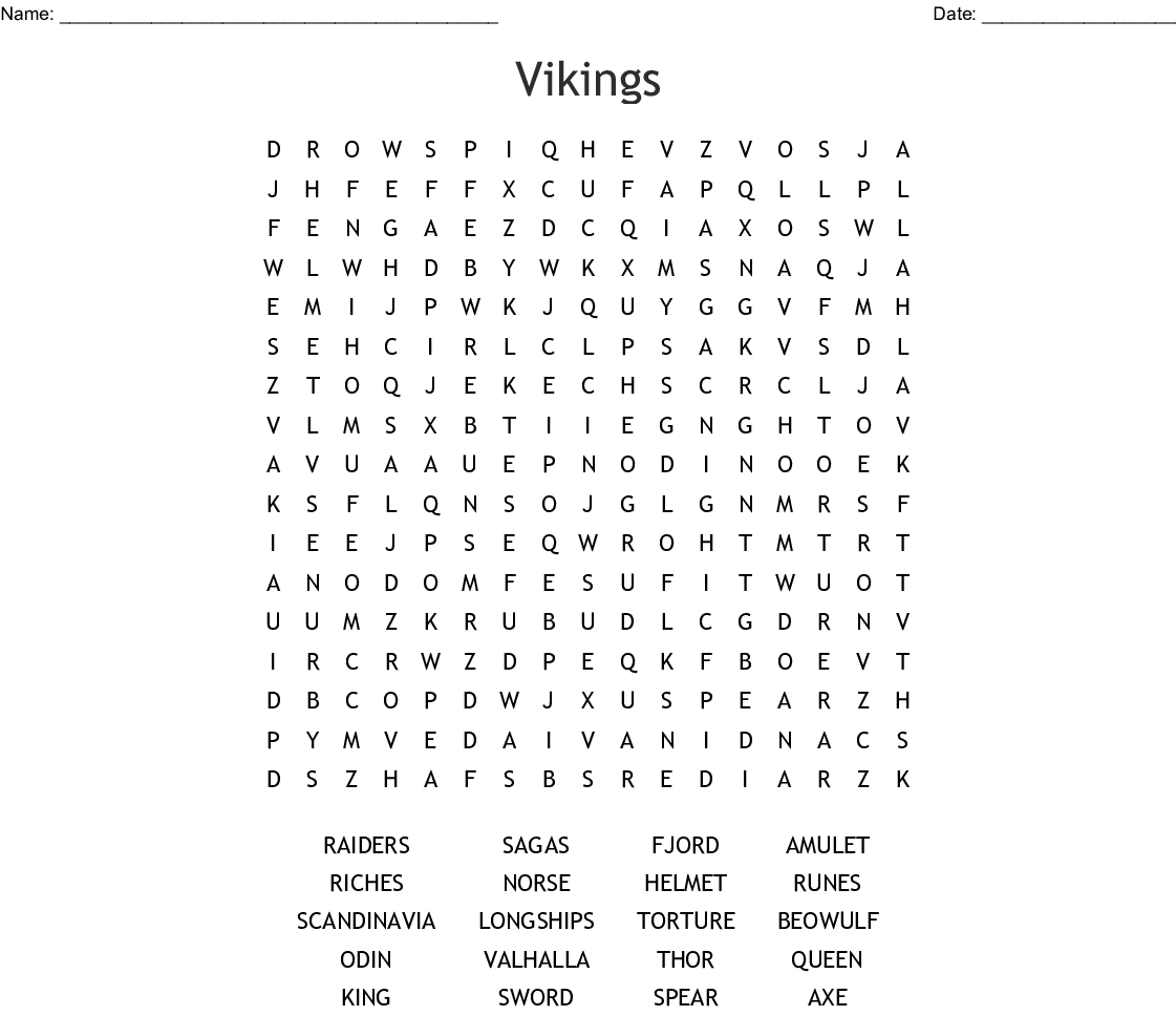 The Vikings Word Search - Wordmint