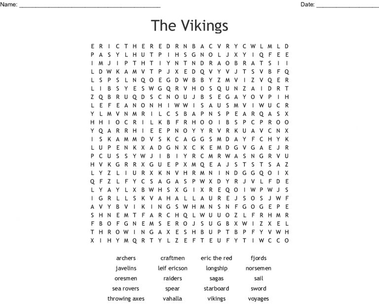 The Vikings Word Search Wordmint Word Search Printable