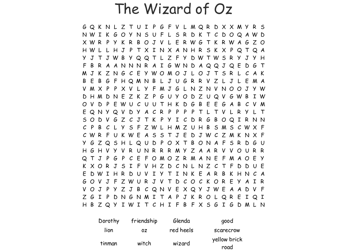 Wizard Of Oz Word Search Printable