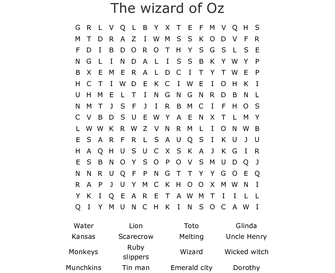 The Wonderful Wizard Of Oz Word Search - Wordmint