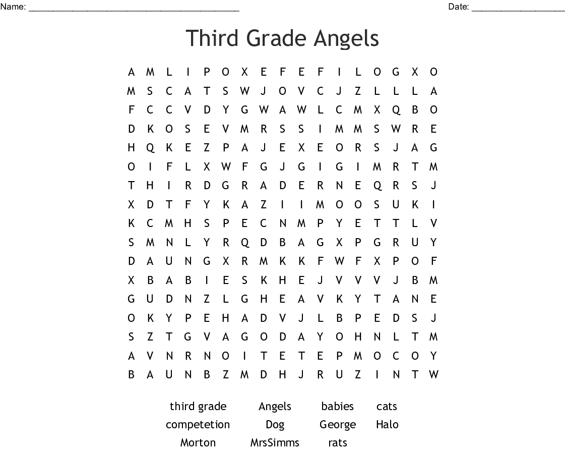 Third Grade Angels Word Search - Wordmint