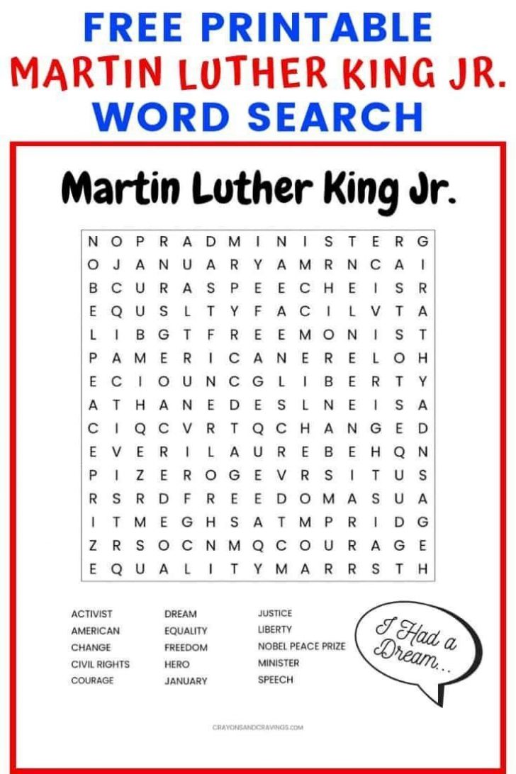 Free Printable Martin Luther King Jr Word Search