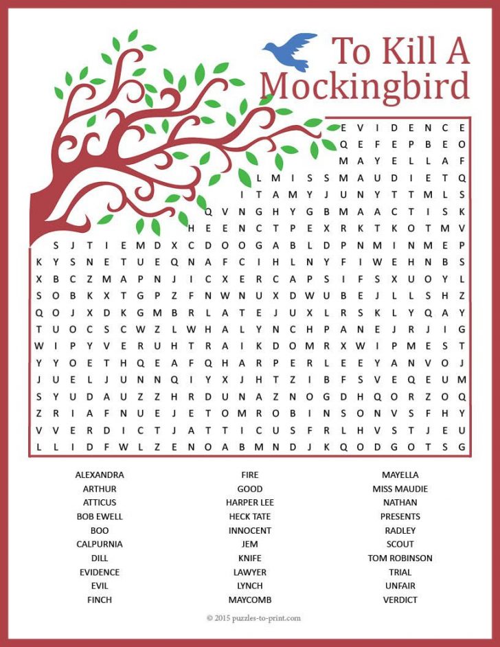 To Kill A Mockingbird Activity To Kill A Mockingbird Word Word Search Printable