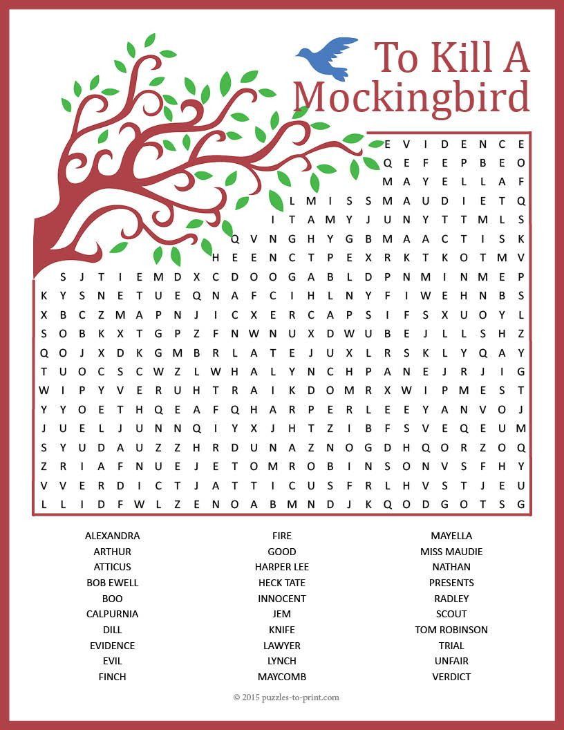 To Kill A Mockingbird Activity - To Kill A Mockingbird Word