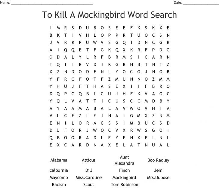 To Kill A Mockingbird Word Search Printable
