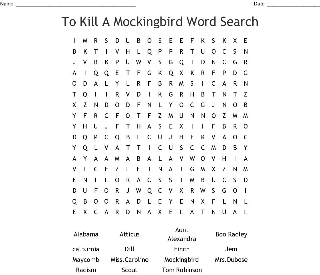 To Kill A Mockingbird Word Search - Wordmint