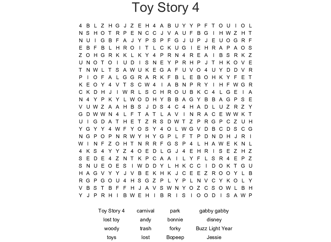 Toy Story Characters Word Search - Wordmint