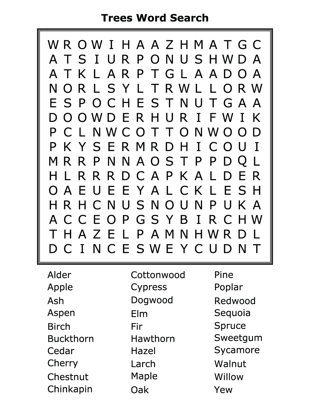 Free Printable Large Print Word Search