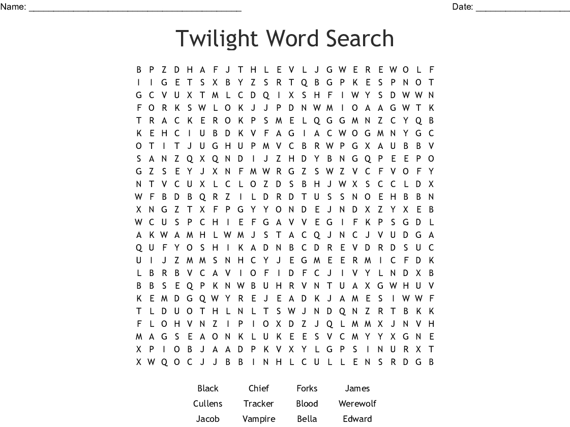 Twilight Word Search Printable