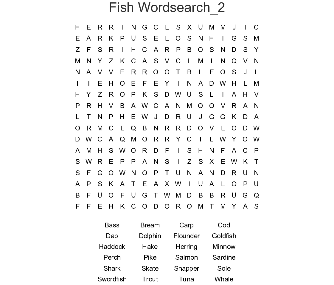Types Of Fish Word Search - Wordmint