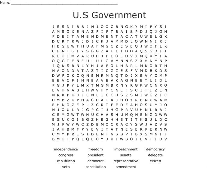 U.s Government Word Search - Wordmint - Word Search Printable