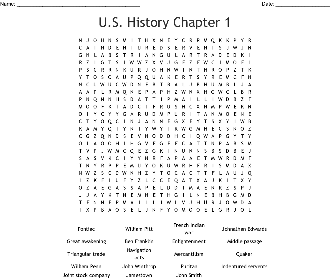 U.s. History Chapter 1 Word Search - Wordmint