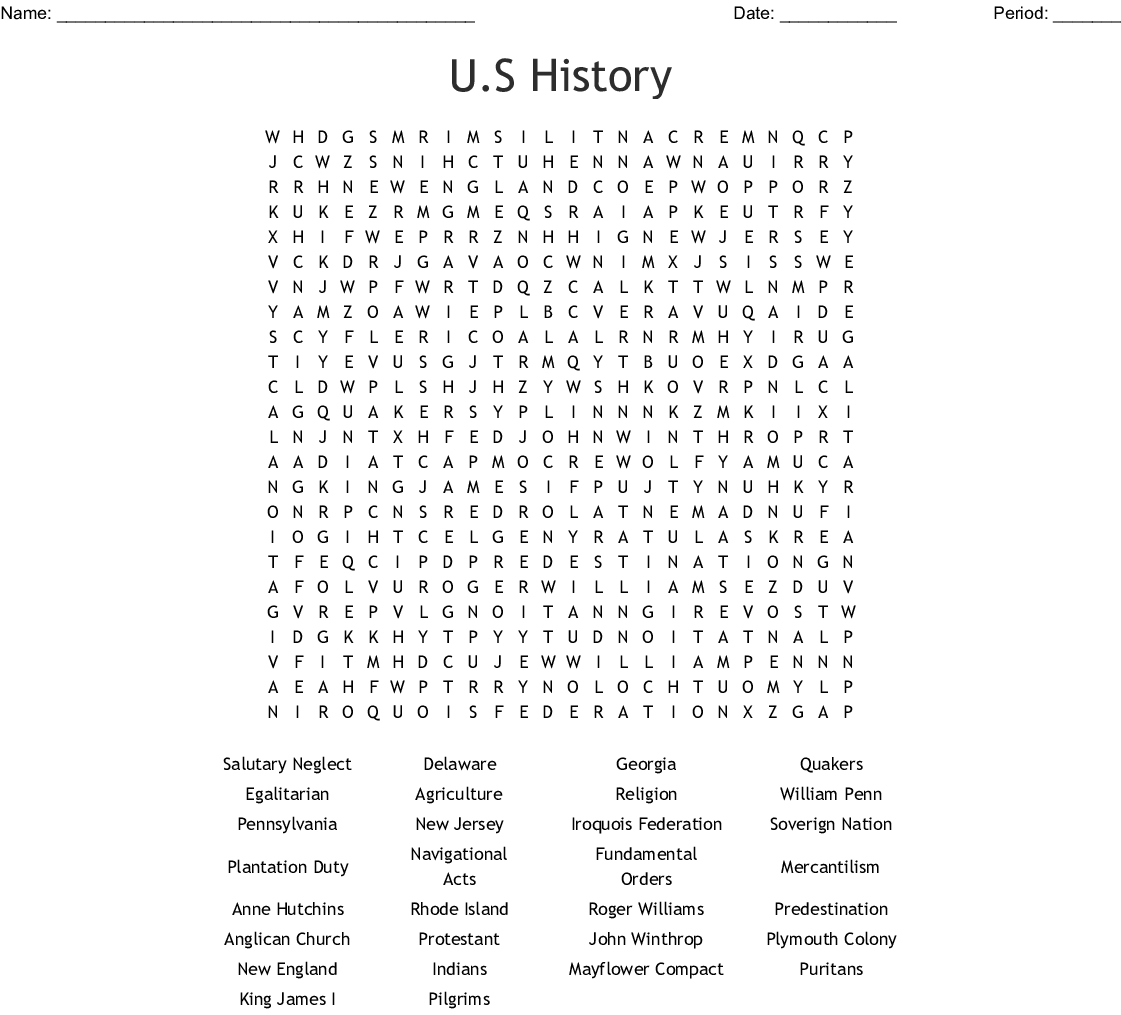 U.s History Word Search - Wordmint