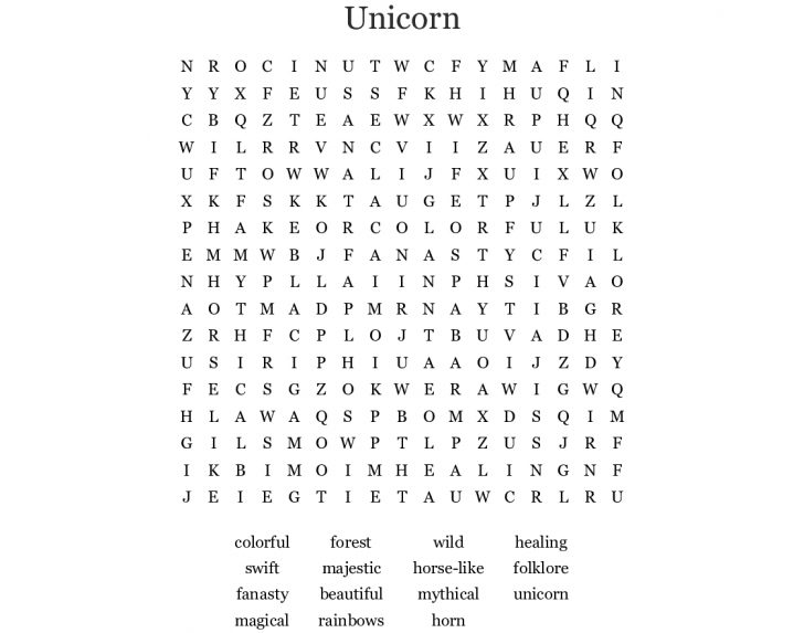 Free Printable Unicorn Word Search