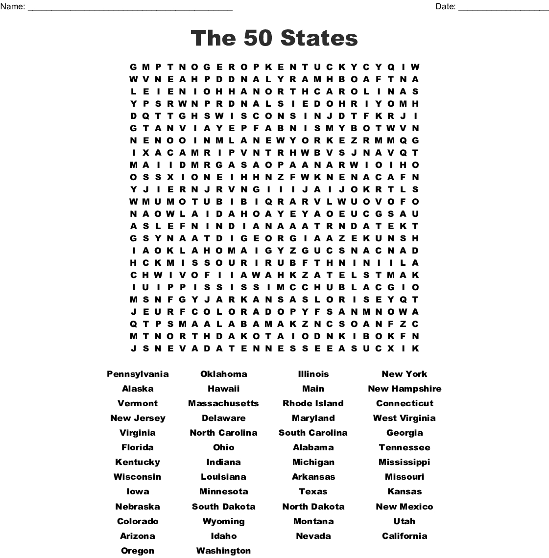 50 states wordsearch anything about life word search