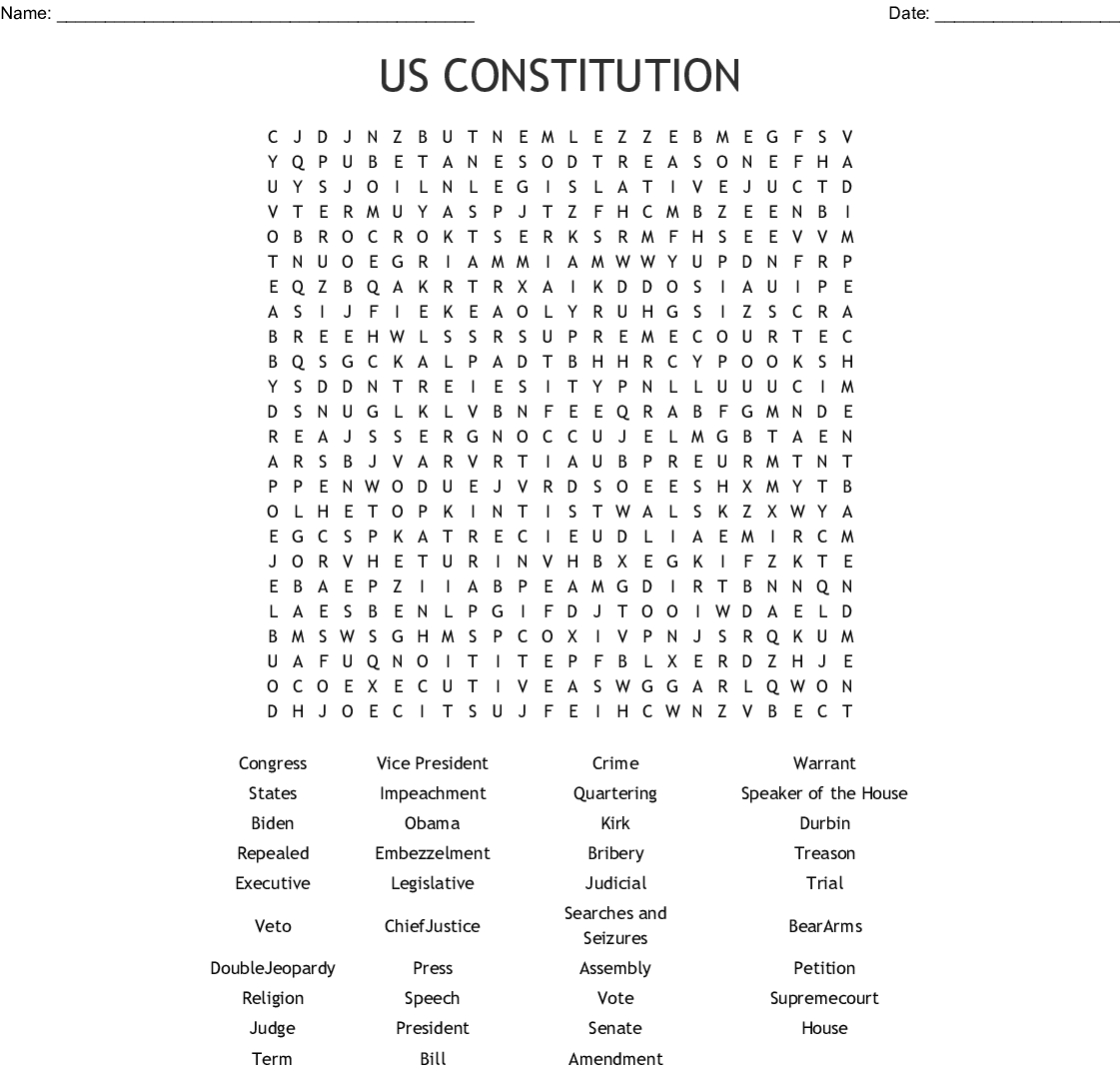 They Signed The Constitution Word Search Answers