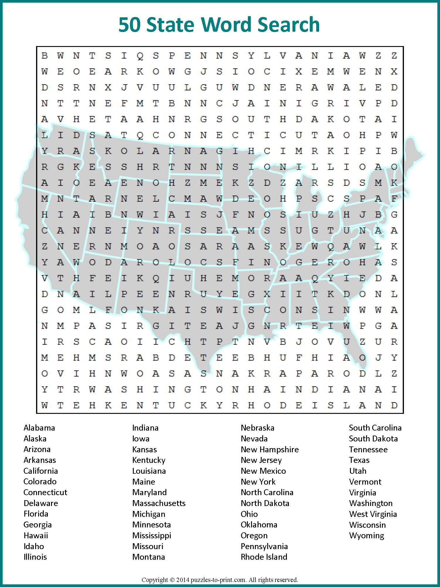Us Geography Worksheet - All 50 States Word Search | 4Th